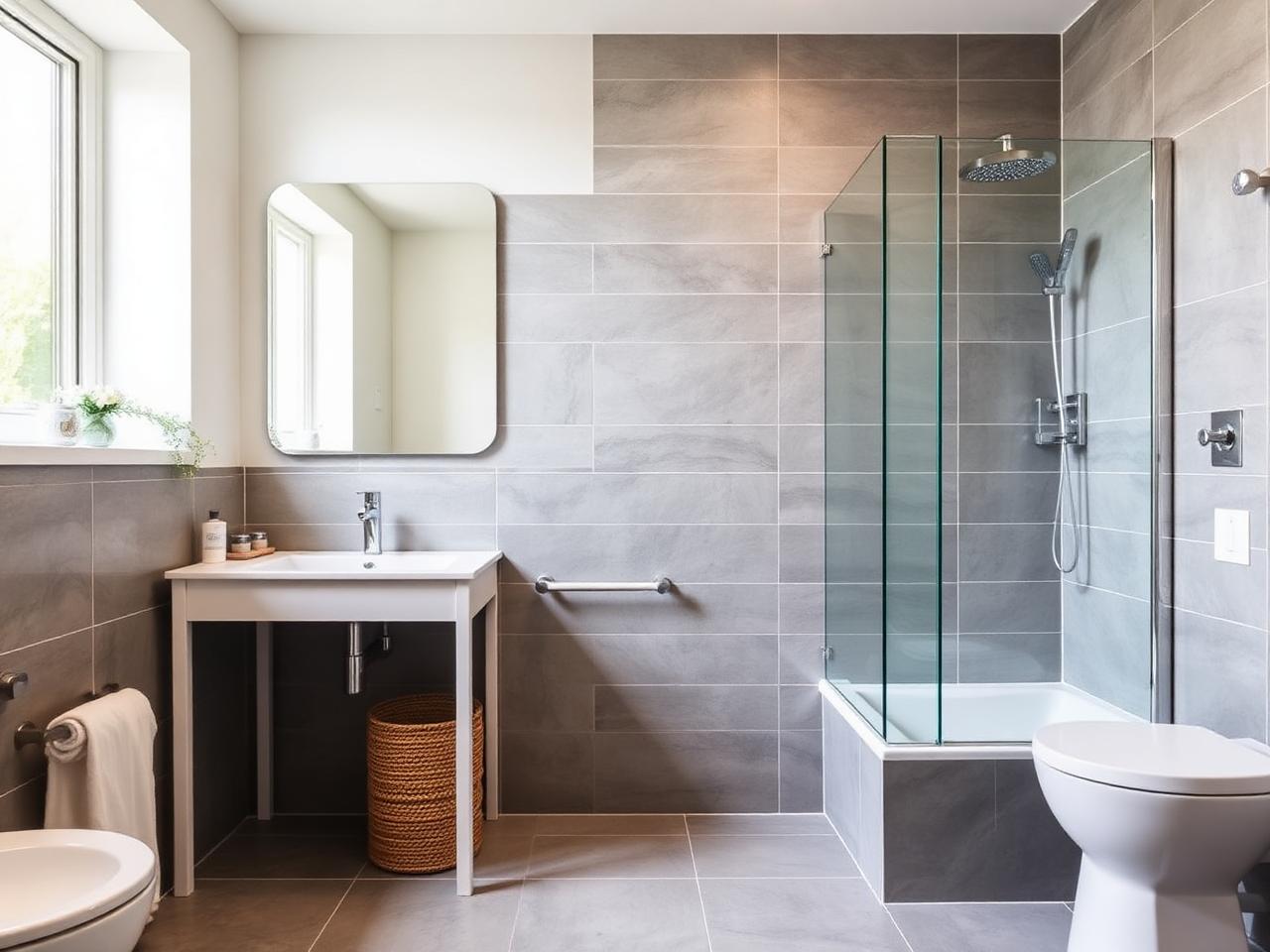 Modern grey family bathroom