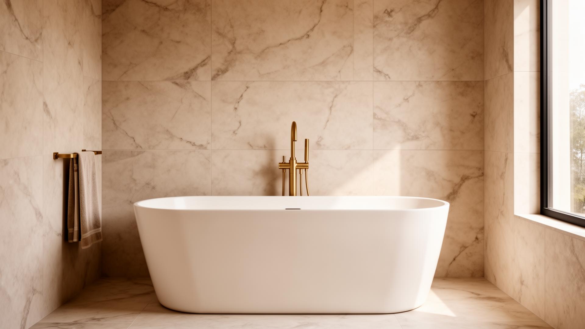 Luxury marble bathroom with freestanding bath