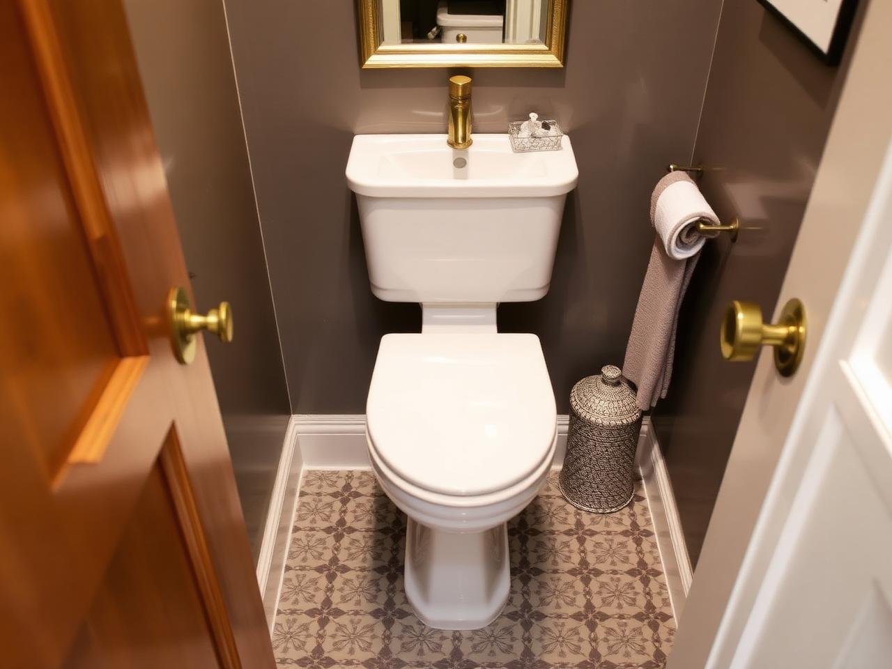 Compact cloakroom with patterned floor